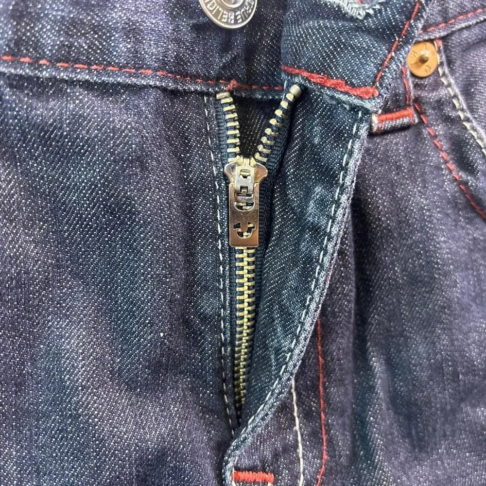 Vintage True Religion Straight Horseshoe Pocket Dark Wash Denim Jeans Mens Sz 34